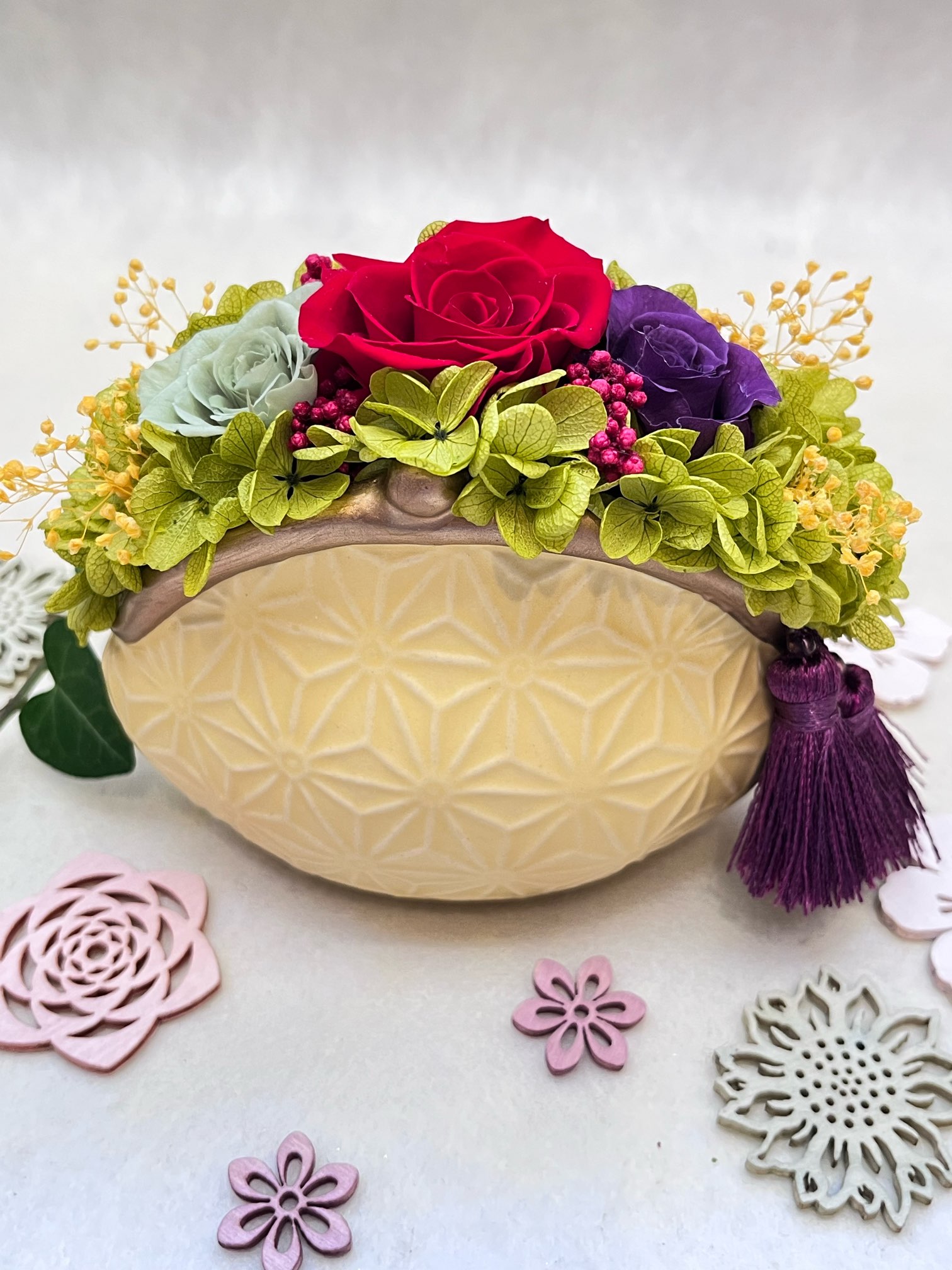 【プリザーブドフラワー】和風アレンジ　がま口　　お祝い　結婚祝　お誕生日　母の日　お礼　お土産　..