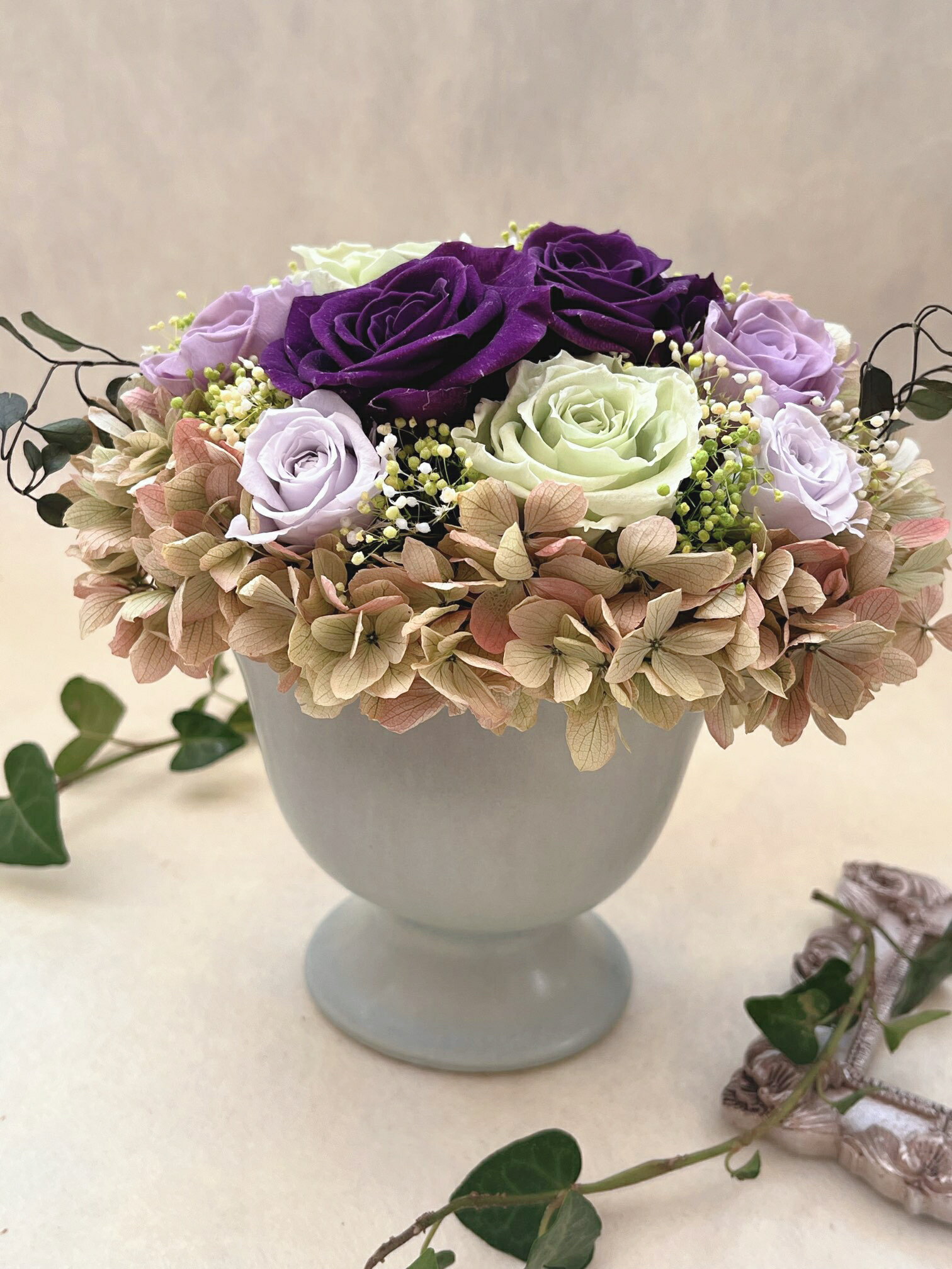 【プリザーブドフラワー】ギフト　プレゼント　お祝い　結婚祝い　お誕生日　母の日　お礼　お見舞い　卒業　退職　　紫