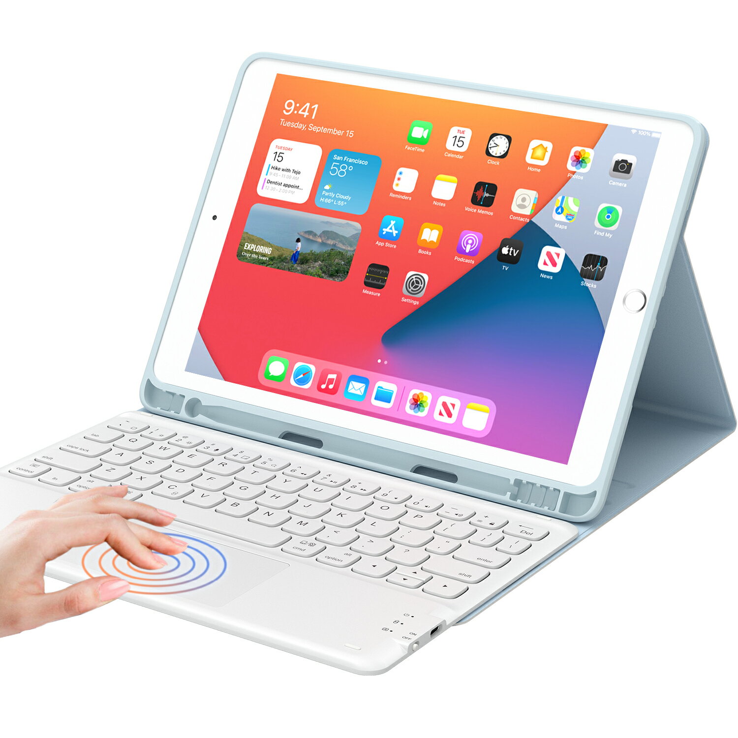 【10%オフ+ポイント10倍】iPad 9/8/7世代 キーボード ケース タッチパッド付き ipad 10.2 キーボード ケース2021/2020/2019モデル]Bluetooth キーボードカバー 脱着式 多角度調整 ペンシルホルダー付き アイパッド10.2インチキーボード iPad 10.2/iPad Air3/Pro 10.5 兼用