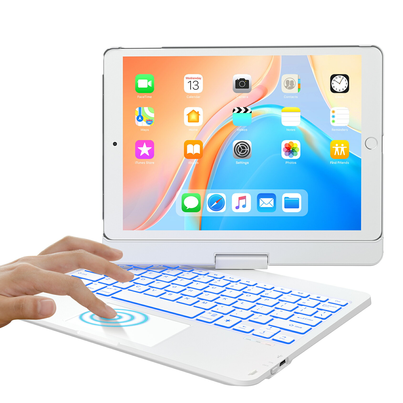 【送料無料】iPad 9/8/7世代 キーボード ケースiPad mini6 キーボード 8.3インチ タッチパッド付き 2021/2020/2019モデル Bluetooth キーボードカバー 7色バックライト付き 360度回転式180º裏返す操作 反転可能 iPad 10.2/iPad Air3/Pro 10.5/mini6対応