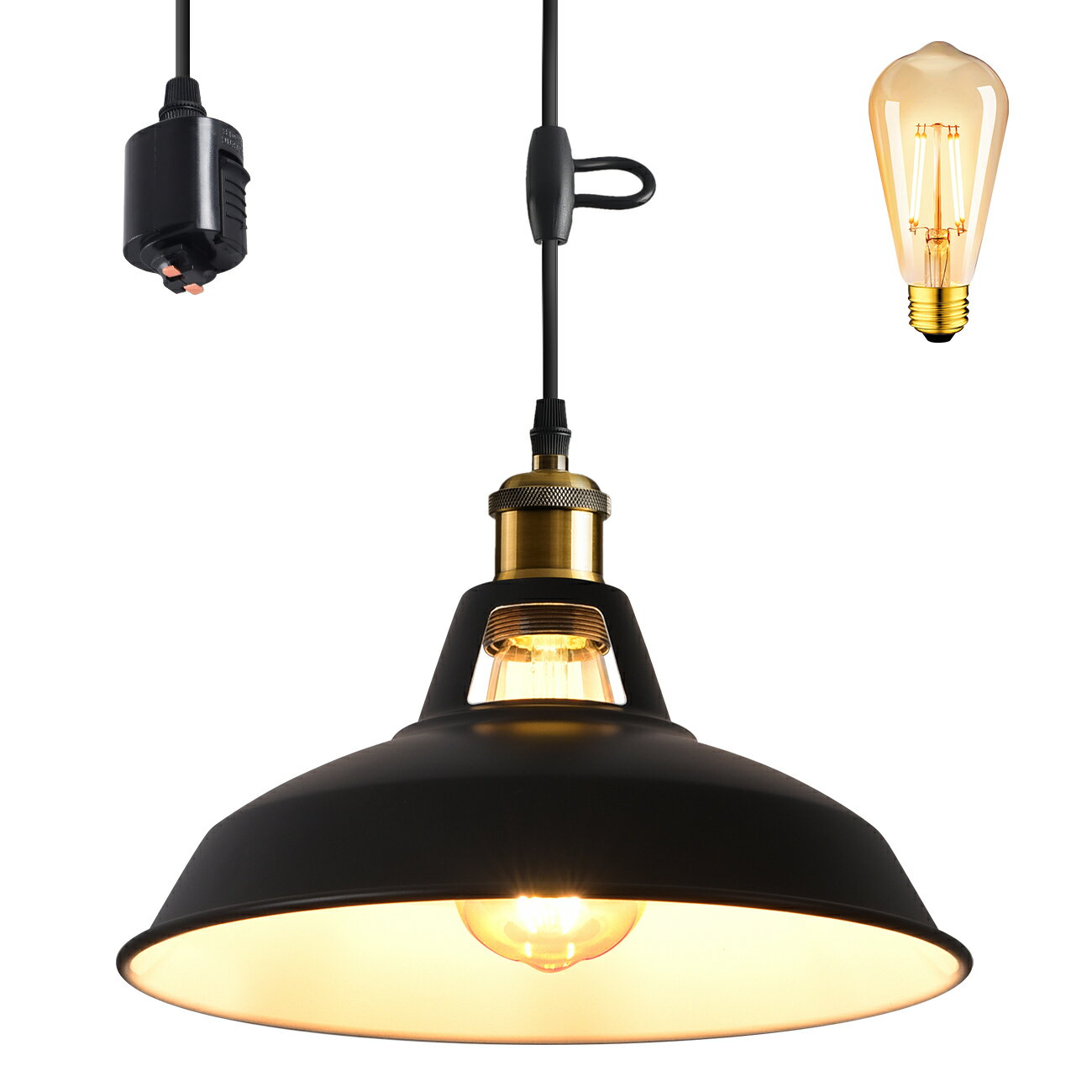 Rakuten - クーポン配布中★ペンダントライト ダクトレール用 LED電球付き E26口金 直径27CM 1灯 2500K電球色 北欧風 エジソン電球 コード付き 調節可能 吊り下げ インテリア 天井照明 照明器具 ダイニング リビング カフェ 雰囲気 3年保証 PSE認証済 送料無料 LVWIT