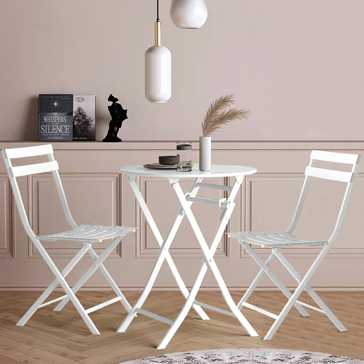 【10%OFFクーポン&エントリーで最大P10倍】テーブルセット 3点セット 2人掛け スチール 丸テーブル 椅子 ホワイト ヴィンテージデザイン 折りたたみ式 コンパクト収納 おしゃれ 食卓 食卓セット 一人暮らし 北欧 新生活応援 LVYUAN(リョクエン)通販格安セール情報 楽天 通販