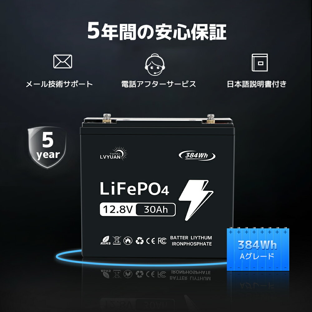 �ڥ����ݥ����Ѥ�10%OFF��LVYUAN 12.8V30Ah ����Ŵ������।����Хåƥ꡼ ����ѥ��ȤǾ������� IP65�ɿ� 30ABMS��¢ 384W���Ͻ��� 3000��ʾ奵�������� ���̿10ǯ���Ѳ�ǽ LiFePO4 RV����õ�ε� ��ư�������������٥ӡ������������ץ饤�����ܸ�谷����