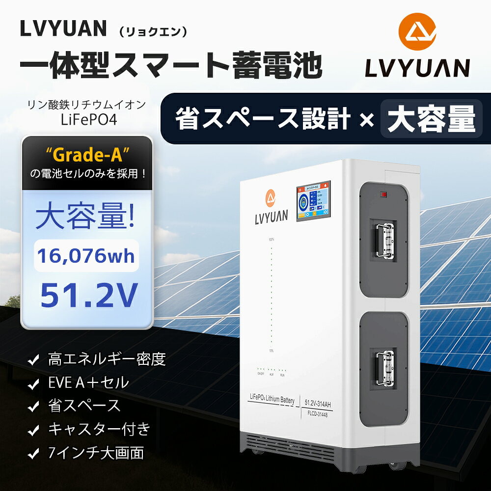 【スーパーSALE限定価格 3/11 01:59迄】LVYUAN(リョクエン）51.2V 314Ah 16.0768kWh LiFePO4 リン酸鉄リチウムイオンバッテリー 家庭用蓄電池 4000-15000サイクル 家庭用ソーラーシステム オフグリッド、キャンピング、車中泊、ソーラー発電 バックアップに最適 FLCD16-31448