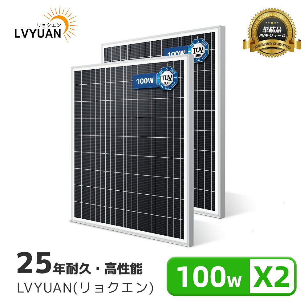 【LVYUAN 公式】LVYUAN 200W PERC 高性能 単結晶 ソーラーパネル 次世代型 全並列 100W ×2枚組 発電キット: 2個 太陽光パネル 100W 12v..