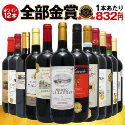 全て金賞受賞ワイン 12本セット 1本あたり832円(税込) 金賞 赤ワイン フルボディ ワイン ワインセット ボルドー フランス イタリア スペイン 飲み比べ 詰め合わせ ギフト プレゼント ソムリエ おすすめ デイリーワイン【送料無料】