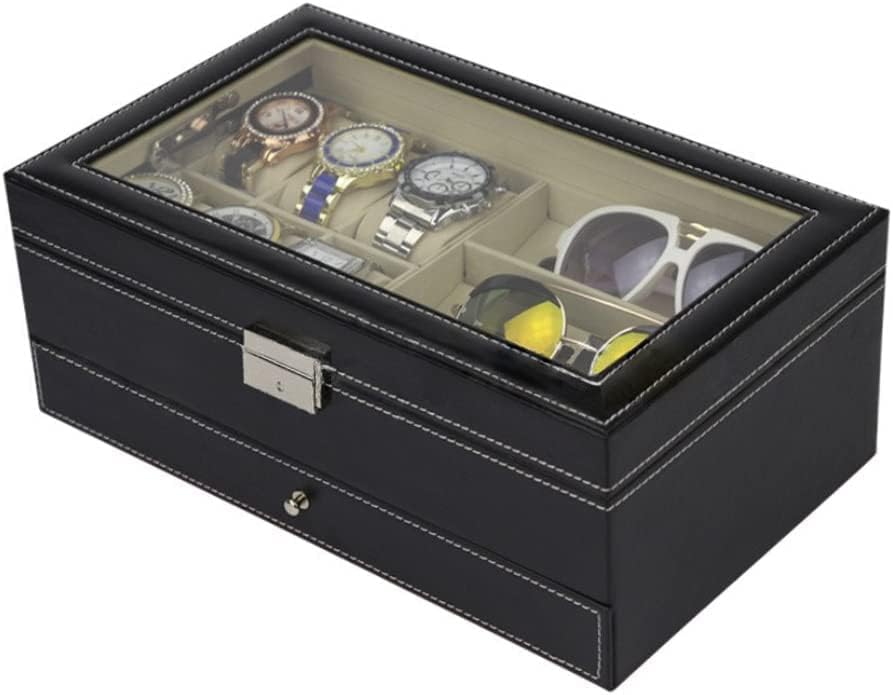 サングラス 収納 ジュエリー ウォッチ サングラス メガネ収納ボックス 2段式 腕時計収納ケース 時計ケース メガネケース 収納 サングラス収納ボックス アクセサリー収納 (ブラック)