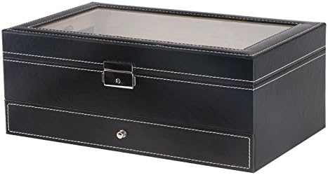 サングラス 収納 ジュエリー ウォッチ サングラス メガネ収納ボックス 2段式 腕時計収納ケース 時計ケース メガネケース 収納 サングラス収納ボックス アクセサリー収納 (ブラック)