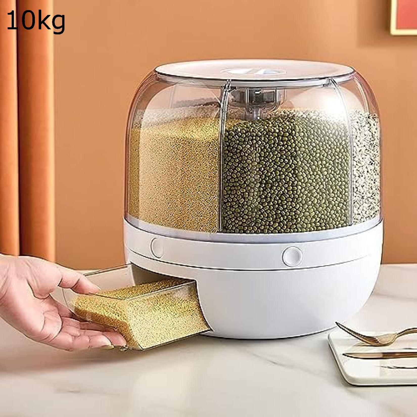 米びつ 穀物貯蔵容器 米入れ お米収納 食品保存容器 ライスディスペンサー 大容量 丸形 透明 残量見える 6つ仕切り 防湿 穀物貯蔵 米びつ 防湿 多種類食品対応 保存容器 小麦粉 密閉 乾燥食品 食品貯蔵用 豆 穀物(3)