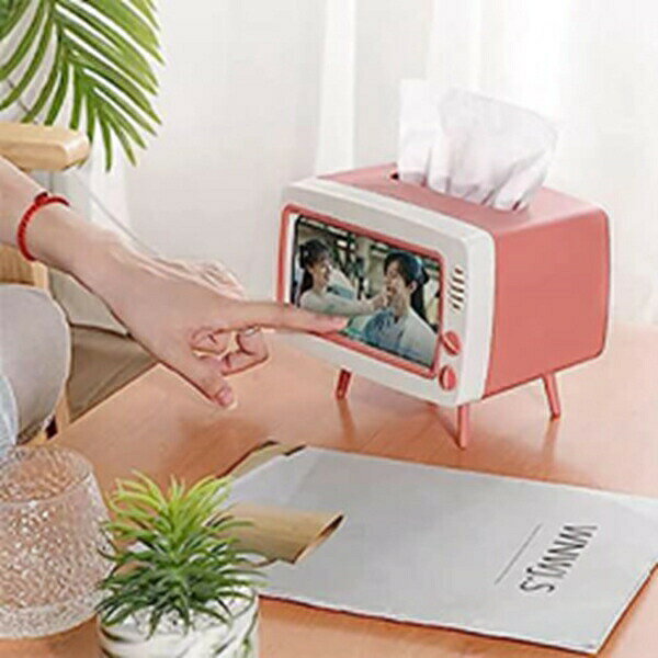 【全店通用25%OFFクーポン】ティッシュケース テレビ型 ティッシュボックス スマホスタンド 多機能 ティッシュペーパーケース ロールペーパーボックス 可愛い 携帯電話 ホルダー 箱 復古 スマホーホルダー ティッシュカバー [3]