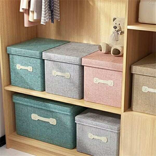 大森麗萱の収納ボックス 収納ケース 大容量 衣類収納 折りたたみ 取っ手付き ふた付き おしゃれ 布製 衣装ケース 折り畳み 収納ボックス 整理箱 大型グレー無臭綿麻蓋付き収納ボックス 金属取っ手 おもちゃ収納 寝室適用 小物収納 玄関 リビング (ピンク 【46*36｜アングル3