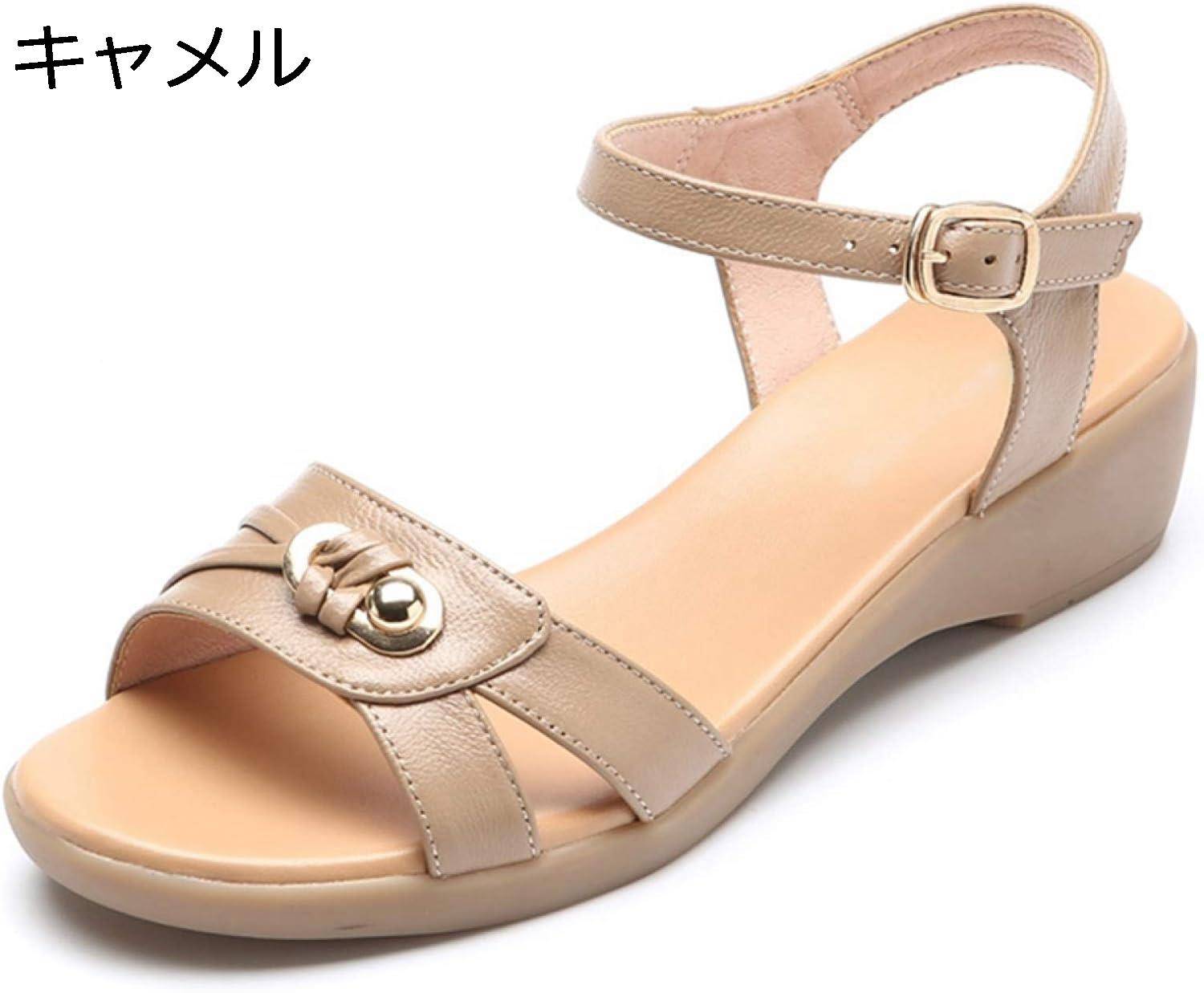 【今日限定 超買得30％OFFクーポン 2度チャンス無し】ウェッジソール サンダル レディース 本革 大きいサイズ ストラップ ぺたんこ ローヒール 4cmヒール 疲れにくい 歩きやすい 痛くない きれいめ 可愛い 厚底 大人 おしゃれ コンフォート