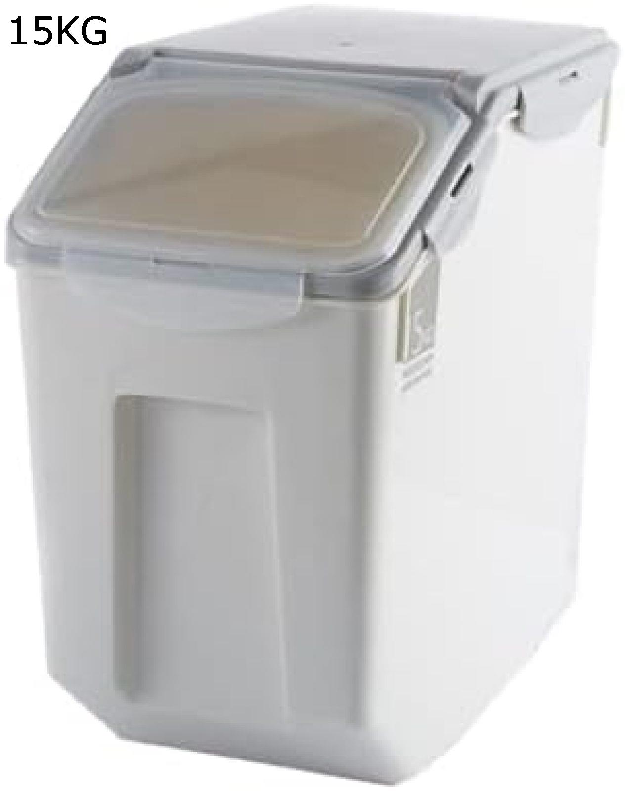 プラスチック 米びつ お米ケース 米桶 15Kgタイプ 密閉 防湿 虫除 計量カップ付き グレー