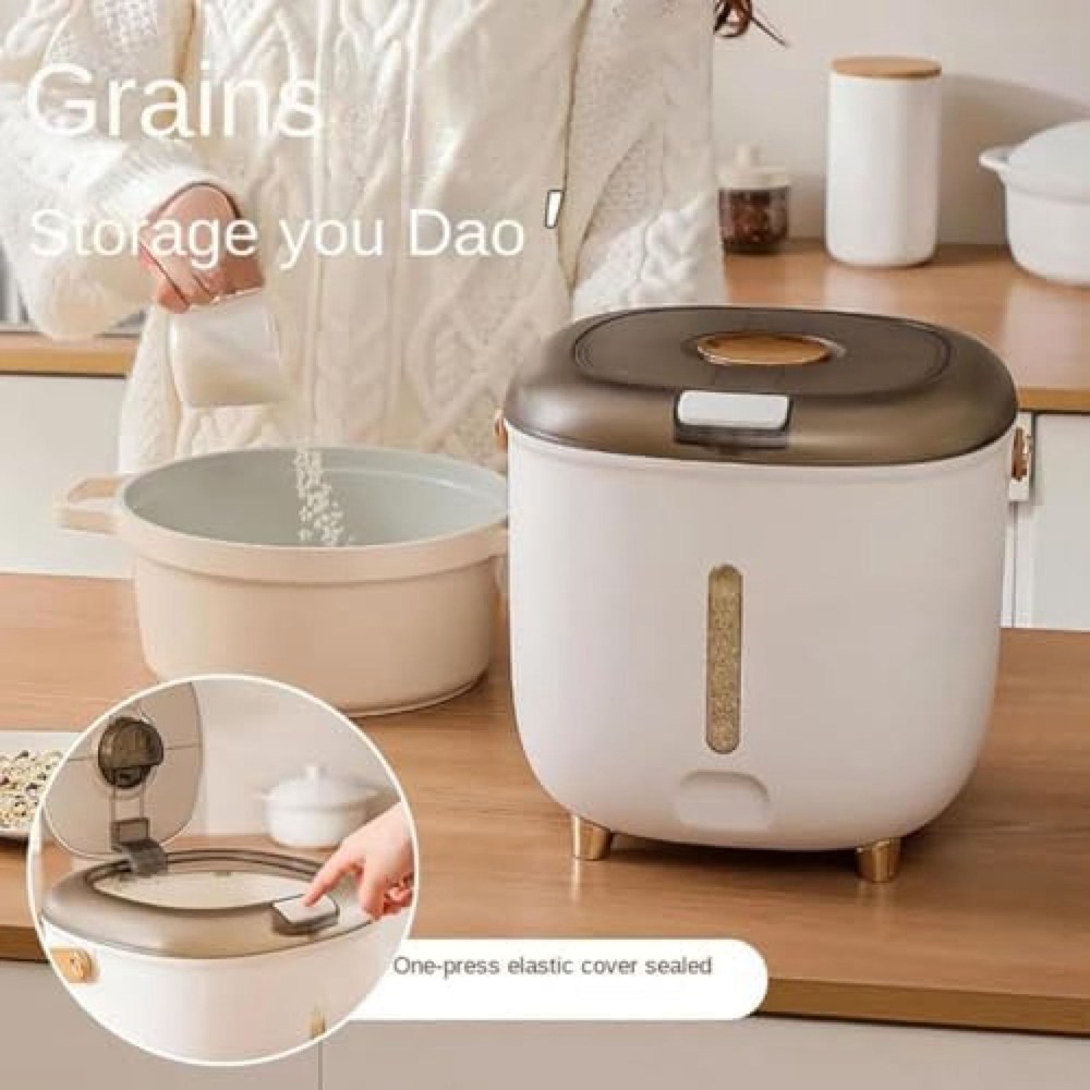 大森麗萱の【全店通用25％OFFクーポン】米容器 穀物ディスペンサー シリアルディスペンサー カウンタートップ シリアルディスペンサー 10kg 米バケツ 家庭用密閉米タンク 麺バケツ ビーフン貯蔵タンク 米タンク 穀物小麦粉用｜アングル2