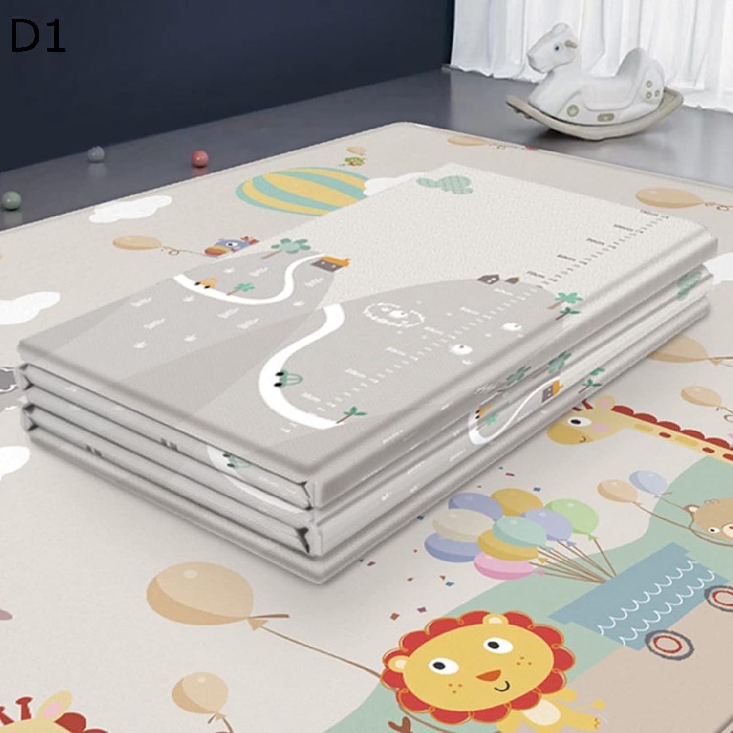 ベビープレイマット 200*180*1cm 折り畳み式 両面使用可 収納 可愛い ベビー キッズ用プレイマット 滑り止め 安全無味 動物園 清掃簡単 衝撃緩和 防水 防音 出産祝い ルームマット フロアマット 自宅＆外遊び 遊べる お昼寝マット プレゼント D