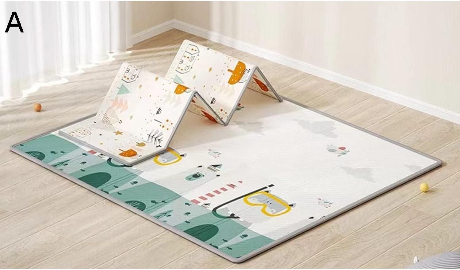 ベビーマット 195*148*1cm ジョイントマット 折りたたみ おしゃれ 両面使用可 子供 キッズ用プレイマット 防水 防音 厚手 清掃簡単 衝撃緩和 転倒防止 収納 安全 無毒 無味 出産祝い ルームマット フロアマット 自宅 お昼寝マット プレゼント