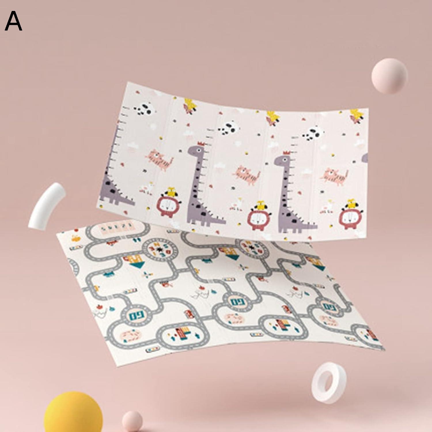 ベビープレイマット 195*177*1cm 折り畳み式 収納 両面使用可 可愛い ベビー 安全無味 動物園 遊び 学べる 楽しい キッズ用プレイマット 滑り止め 清掃簡単 衝撃緩和 防水 防音 出産祝い ルームマット フロアマット 自宅＆外遊び 遊べる お昼寝