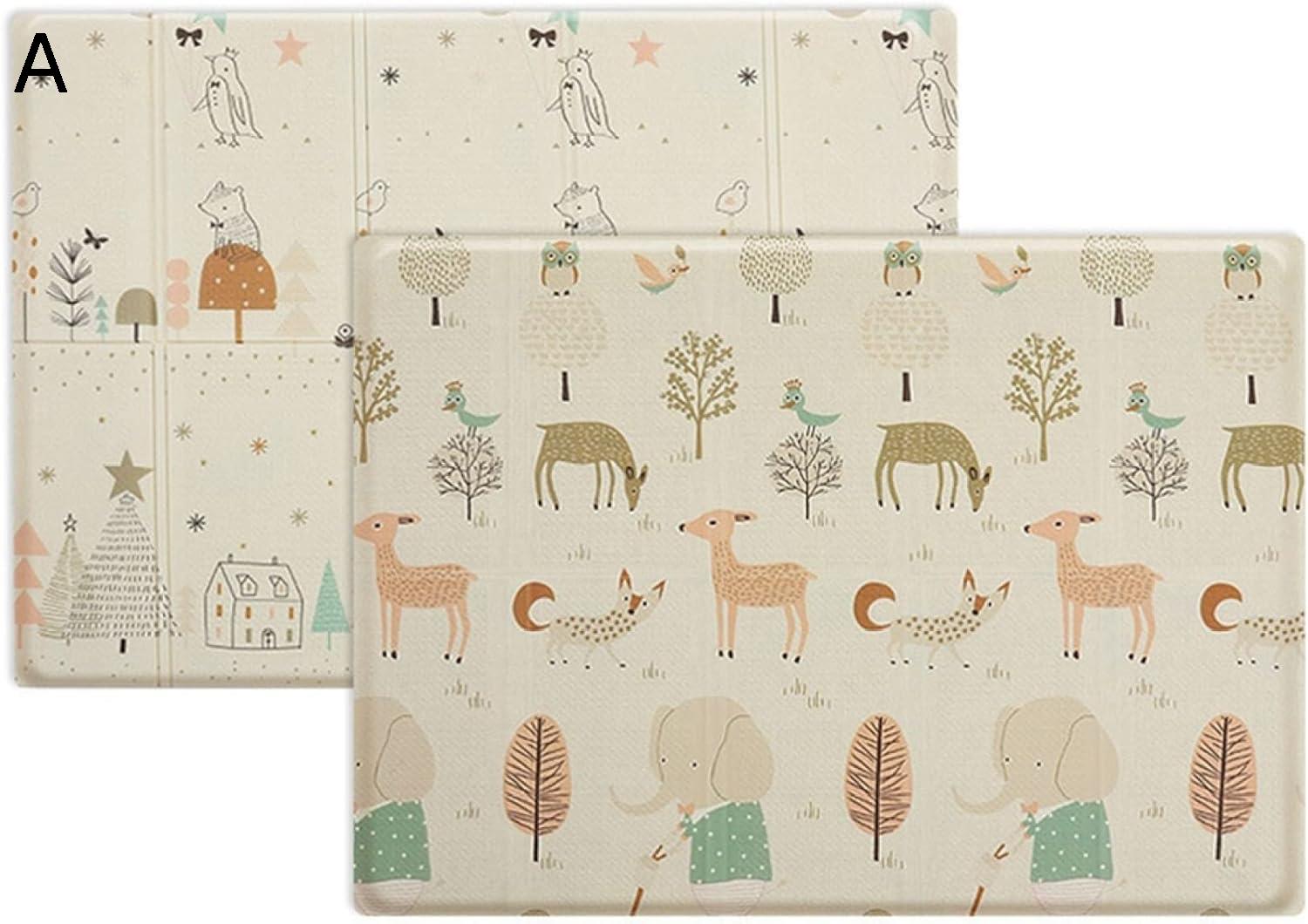 ベビーマット195*148*1cm プレイマット ベビー キッズ用プレイマット 折り畳み式 清掃簡単 防水 防音 両面使用可 薄手 学べる 遊び 可愛い 衝撃緩和 転倒防止 安全 無毒 無味 出産祝い ルームマット フロアマット お昼寝マット プレゼント C