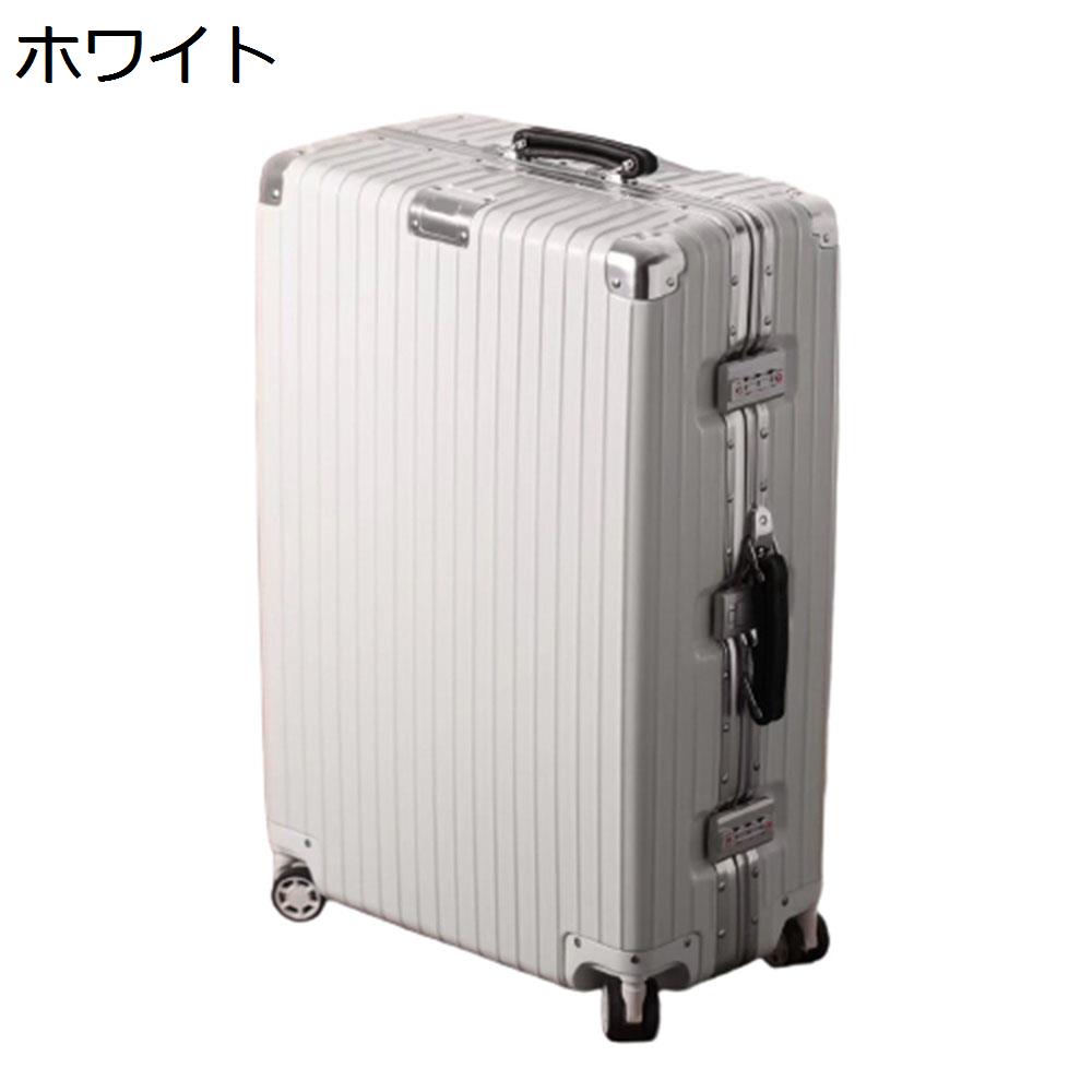 　　　 他のサイズはこちら Sサイズ（35L/機内持込/1-3泊） Mサイズ（45L/託送必要/3-5泊） 　　　 ◆◇◆人気の秘密◆◇◆ 【バッグ仕様】：Lサイズ：40cm×25cm×63cm、6-8泊に似合います、収納可能サイズ：60L、メイン素材：ABS樹脂とPCでの混合素材。超軽量で収納便利、初心者の方から旅慣れた方まで幅広くご利用頂けるスーツケースです。男女兼用のキャリーケースです。 【高品質素材】：ABS樹脂+PC耐衝撃材を採用し、耐衝撃性に優れた上、高弾性で、変形しにくい。ボディーの粘り強さと荷重レベルを高めるとともに、超軽量のキャリーバッグと頑丈なボディーの完璧な統一を実現しました。エンボス加工、傷つきにくい。また衝撃に強いコーナーパッド付きで、移動時の衝撃や、受託手荷物扱い時などの衝撃から大切な荷物を守ります。携帯便利、女性でも楽々に持ち出かける人気なキャリーケースです。 【TSAロック付き】：海外旅行には欠かせない世界基準のダイヤル方式のTSAロックを採用しています、より安全で便利です。米国をはじめ、世界各地の空港で荷物を預ける際に鍵をかけたまま預けることができるTSAロックを採用しています。暗証番号式だから鍵をなくすリスクもありません。工場から出荷する時の初期パスワードは「000」です。※TSAロックの鍵は運輸保安庁の職員が所有する物で、本製品は付属しておりません。 【アルミフレーム式】：アルミフレームはリベットで固定しており、スーツケースの寿命を延ばします。ファスナー製のフレームよりも強固で、ケース内の物をしっかりと保護して崩れるのを防止します。素材の性質上、水を簡単に浸入させないことも安心できるポイントです。アルミは鉄などに比べて軽い金属であるため、その手軽さで取り扱いが楽になります。軽量さ故に、海外旅行やビジネス出張に便利です。 【三段調節キャリバー＆静かなキャスター】：アルミニウム製の超軽量のキャリバーは伸縮可能で、ご自分の身長に合わせて、スムーズな3段階調整が可能です。高弾性TPE衝撃軽減素材のキャスターを採用し、より静かで耐摩耗性も向上しています。スムーズな滑りを実現しながら、360度の自由回転もできます。耐振性に優れるデザインで、荷物を入れて凸凹な路面でもスムーズで安定した移動を可能にします。 　　　◆◇◆注意事項◆◇◆ご覧のモニターの環境、撮影環境により実物と色味が異なって見える場合がございます。湿った状態で他のものと擦り合わせると色が移る恐れがあります。濃色品の洗濯時は、白色、淡色と分けて洗ってください。説明 【商品データ】メイン素材：ABS樹脂+PCSサイズ：35L/機内持込/1-3泊Mサイズ：45L/託送必要/3-5泊Lサイズ：60L/託送必要/6-8泊工場から出荷する時の初期パスワードは「000」です。【様々なシーンで活躍】シンプルなデザインで、男女年齢問わずご利用いただきます。旅行、出張、通学、合宿、アウトドア、遠足、ショッピング、お釣り、帰省、お出かけ、スポーツ、防災用など様々なシーンで活躍できます。母の日、父の日、誕生日、卒業日など祝日で、プレゼントとしてもオススメです。【TSAロック搭載】海外旅行には欠かせない世界基準のダイヤル方式のTSAロックを採用しています、より安全で便利です。アメリカなど領土に到着する国際旅客の手荷物について、X線透視検査を行います。荷物については開封して目視チェックもあり得るため、一切施錠しないことが求められています。TSAロックならば、検査員が専用のマスターキーで開封することができるため、預け入れ時にも施錠して渡すことができるのです。※注意：本体の鍵穴はTSA職員の検査用ですので、TSAロックの鍵は運輸保安庁の職員が所有する物で、本製品は付属しておりません。【特徴】1.ABS樹脂+PC耐衝撃材を採用し、耐衝撃性に優れた上、高弾性で、変形しにくく、上品な質感と耐久性を兼ね備え、長くご愛用いただけます。2.アルミニウム製の超軽量のキャリバーは伸縮可能で、ご自分の身長に合わせて、スムーズな3段階調整が可能です。3.高弾性TPE衝撃軽減素材のキャスターを採用し、より静かで耐摩耗性も向上しています。スムーズな滑りを実現しながら、360度の自由回転もできます。4.衝撃に強いコーナーパッド付きで、移動時の衝撃や、受託手荷物扱い時などの衝撃から大切な荷物を守ります。5.アルミフレームはリベットで固定しており、スーツケースの寿命を延ばします。ファスナー製のフレームよりも強固で、ケース内の物をしっかりと保護して崩れるのを防止します。【ご注意】1.ご購入前に、仕様をよくご確認ください。2.運送時などにできる多少のキズはお許しください。3.光撮影やディスプレイによって、実際の商品の色やサイズとウェブサイトの色やサイズが若干異なる場合があるかもしれませんので、ご了承ください。