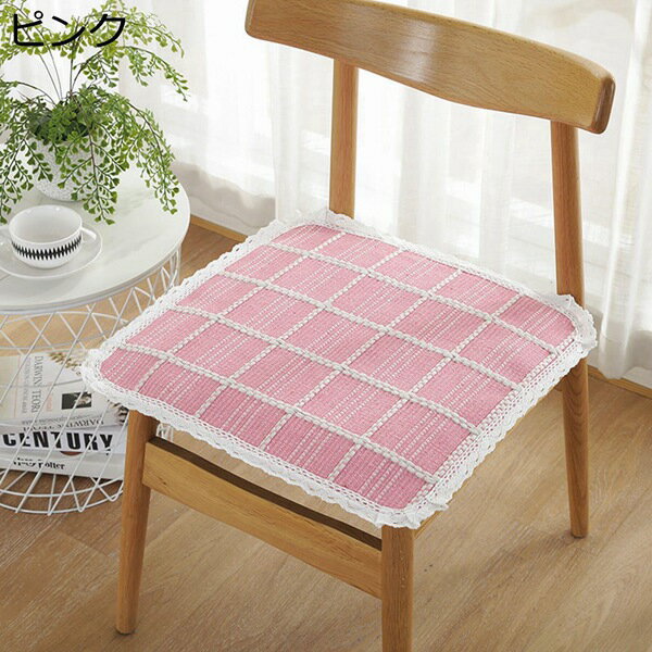 北欧 シートクッション 座布団 チェック柄 レース付き 滑り止め 椅子用 ひも付き 喫茶店 ダイニング オ..
