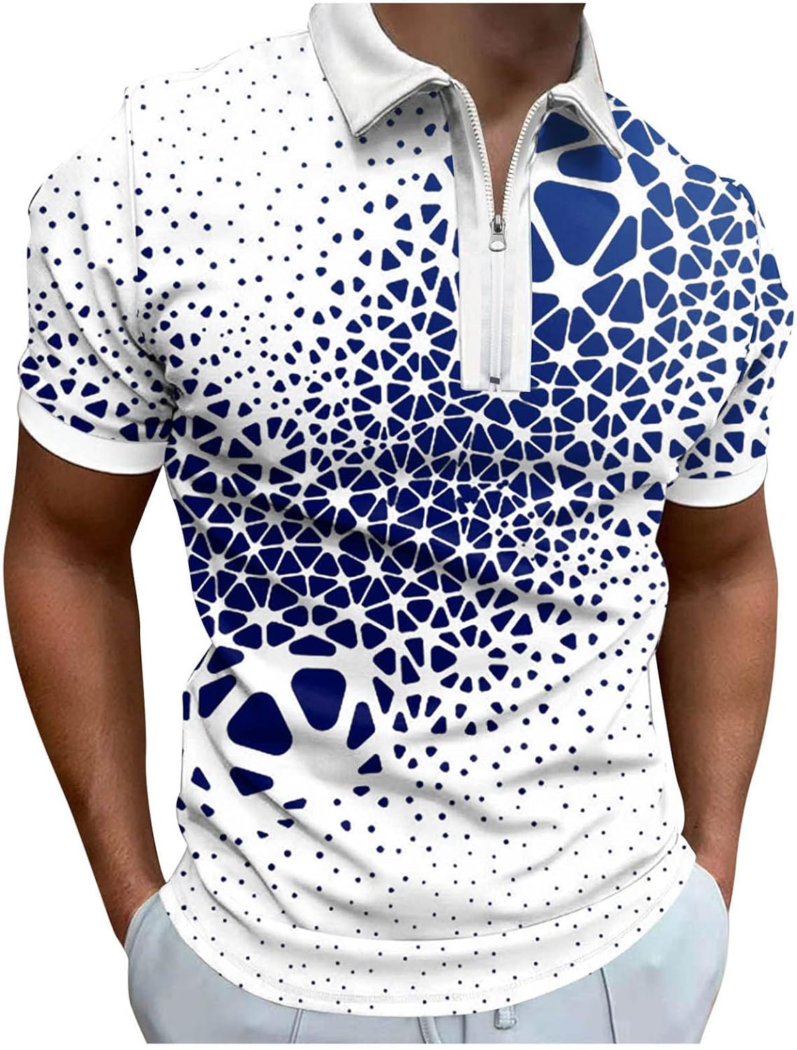 メンズデジタル3D印刷ポスターホリデービーチラペルジッパー半袖シャツTシャツ メンズぽろシャツ半袖 ポロシャツ メンズ 半袖 速乾