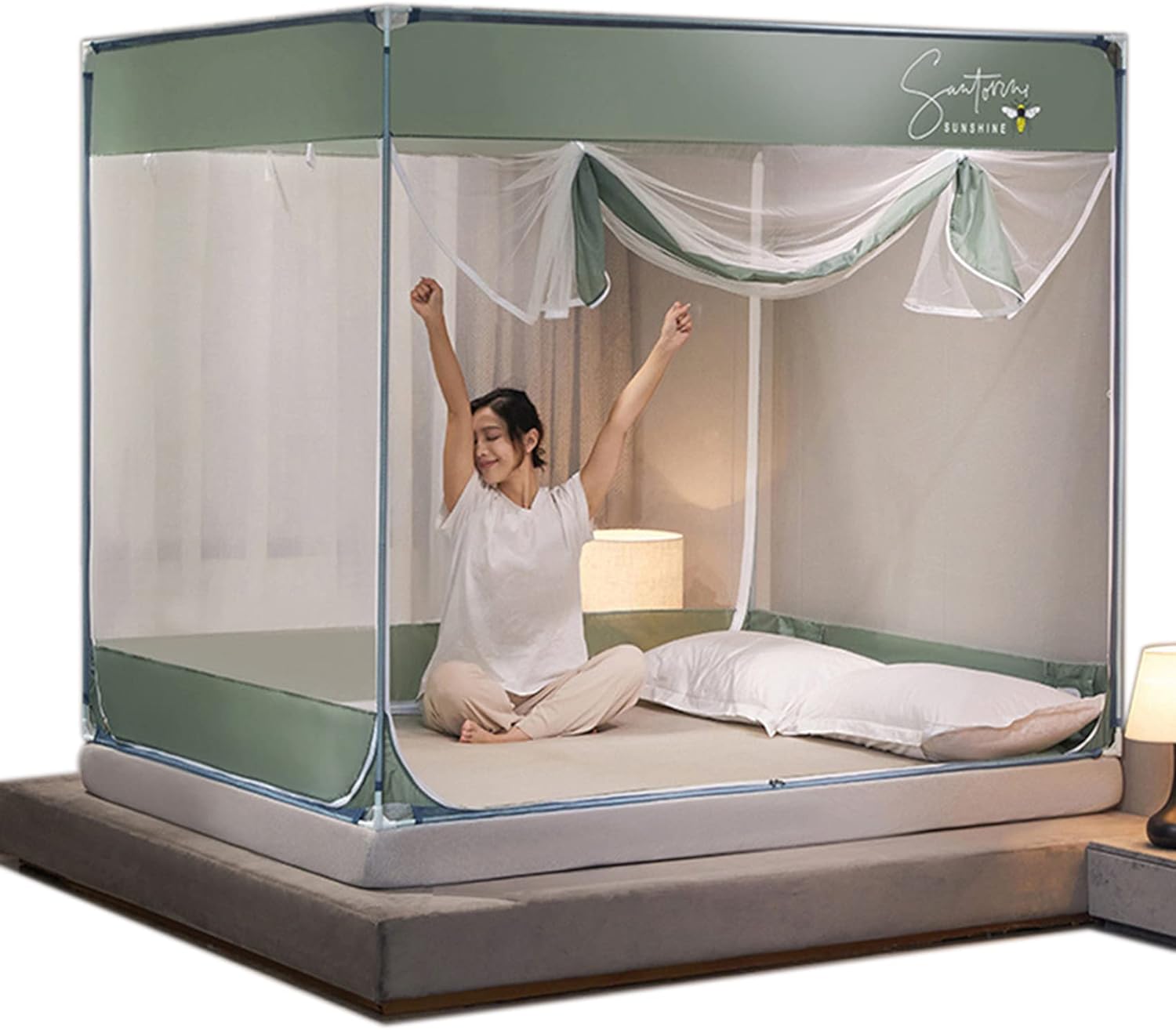 蚊帳 底付き シングルベッド用 ダブルベッド 3ドア設計 かや 密度が高い 蚊帳 ベッド用 畳 大型 キャン..