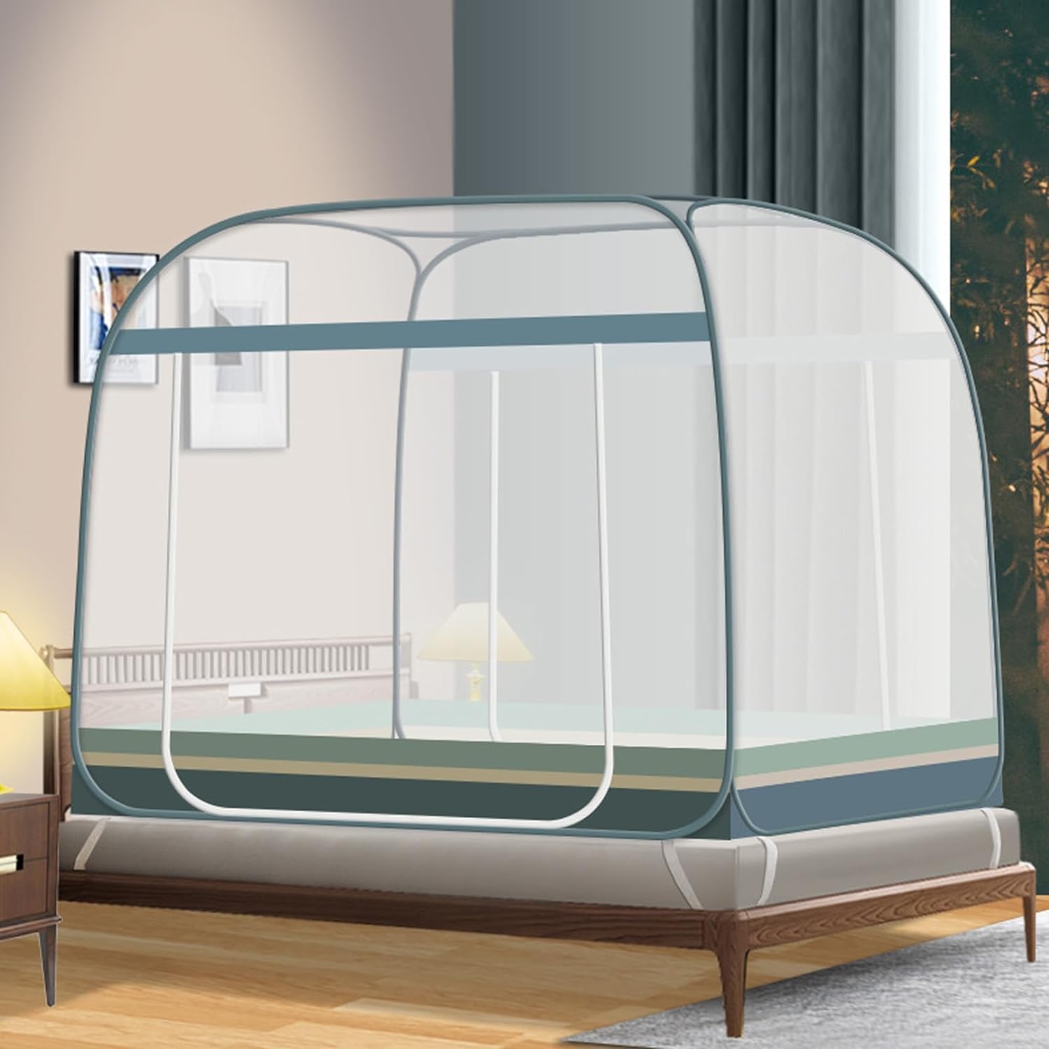 蚊帳 ワンタッチ 底面付き かや 蚊よけ 虫除け テント式 全方位ガード キャンプ式 モスキートネット 折..