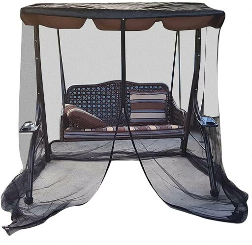 屋外スイングチェア蚊帳、ガーデンパティオロッキングベンチ昆虫保護カバー、ジッパー開口部と屋根防水トップクロス付きガーデンロッキングチェア蚊帳 (Color : Black Size : 125x18