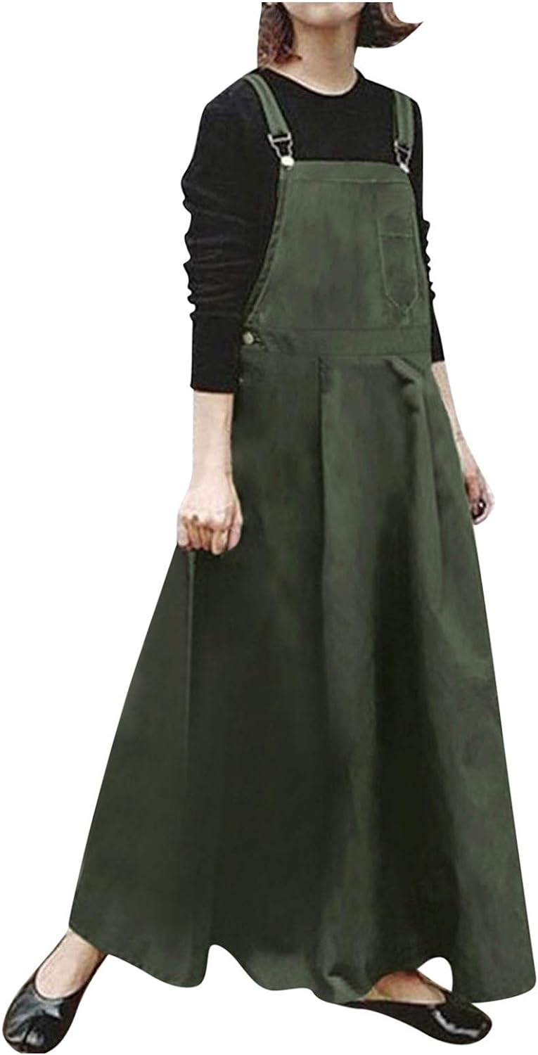 ワンピース サロペット レディース 無地 ジャンパースカート ロング丈 ポケット リゾートワンピース 春夏 大人 カジュアル サスペンダースカート サロペットワンピース ストラップ 切り替え マキシ丈
