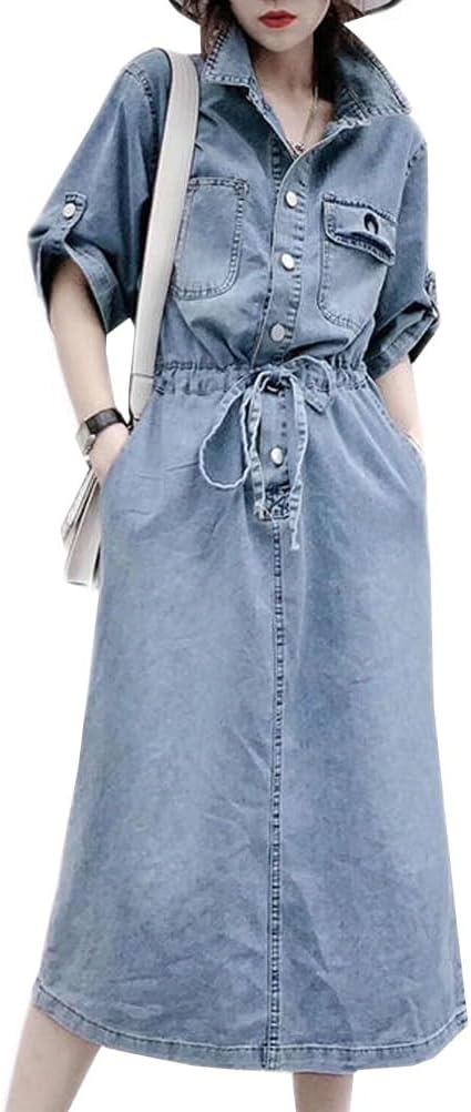 レディース デニム ワンピース デニムワンピース ドレス シャツワンピース 半袖 春夏 ファッション カ..
