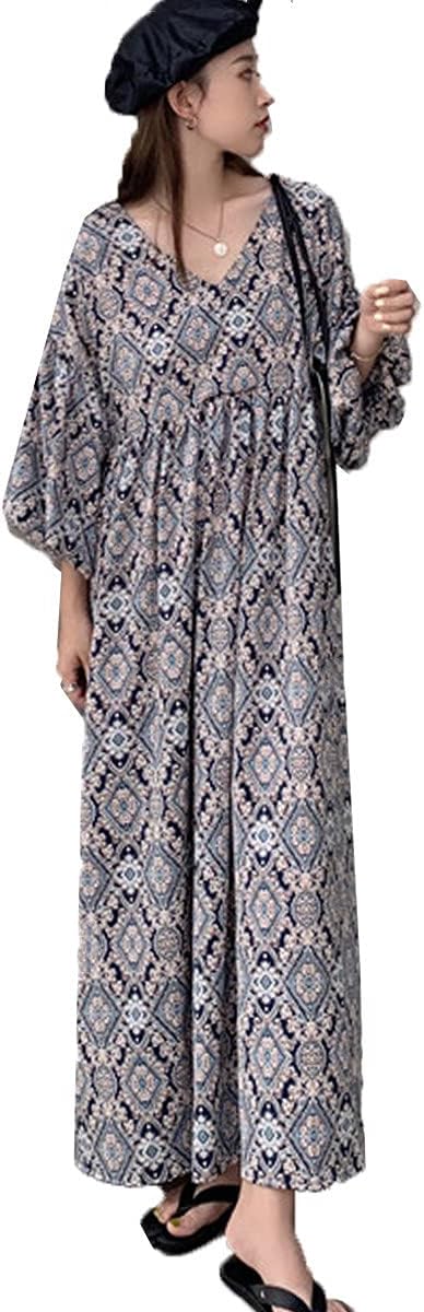 ロングワンピース レディース ワンピース マキシワンピース ロングドレス 花柄 ドレス フレアワンピース ワンピ カジュアル ミモレ丈 フレア 模様 マキシ丈 Vネック サマー 七分袖 ロング リゾー