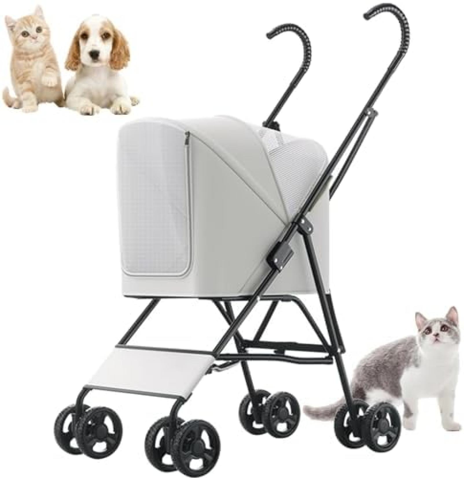 ペットカート 軽量 旅行ペット ベビーカー、4 輪の犬/猫の子犬のベビーカー、子犬...