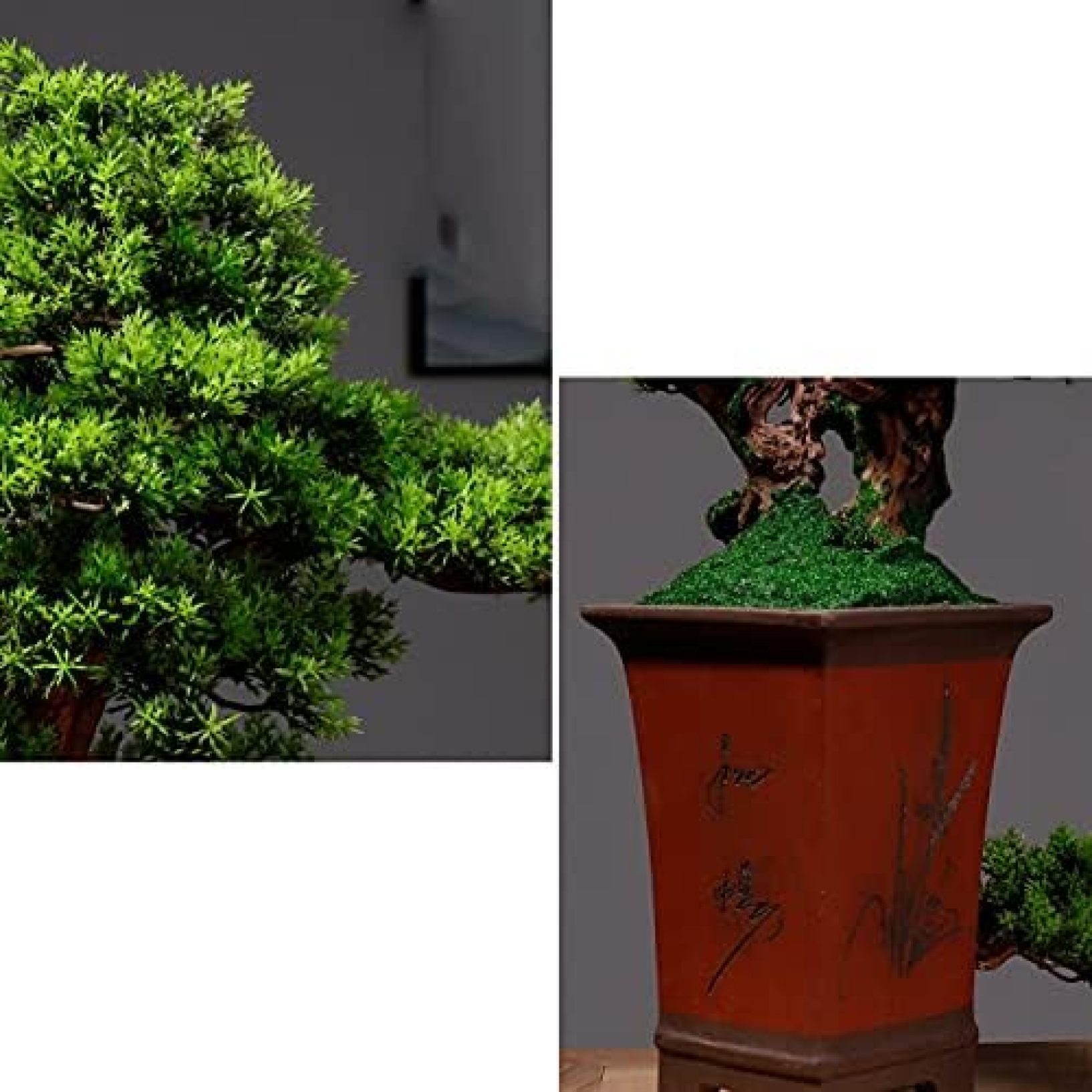 「25％OFFクーポン付き」人工観葉植物 人工ツリー盆栽根彫刻人工葉陶磁器の植木鉢...