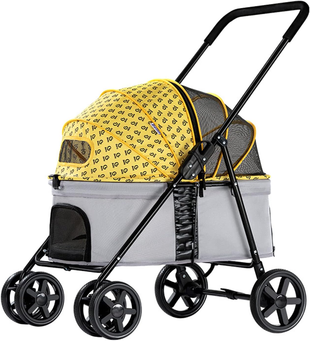 ペットカート 折りたたみ 犬用ベビーカー 猫バギー 対面式 4輪 小型犬 中型犬カート 多頭用 軽量 猫犬兼用 ペット用キャリーカート 360°回転可能 後輪ブレーキ付 組み立て簡単 耐荷重25Kg-