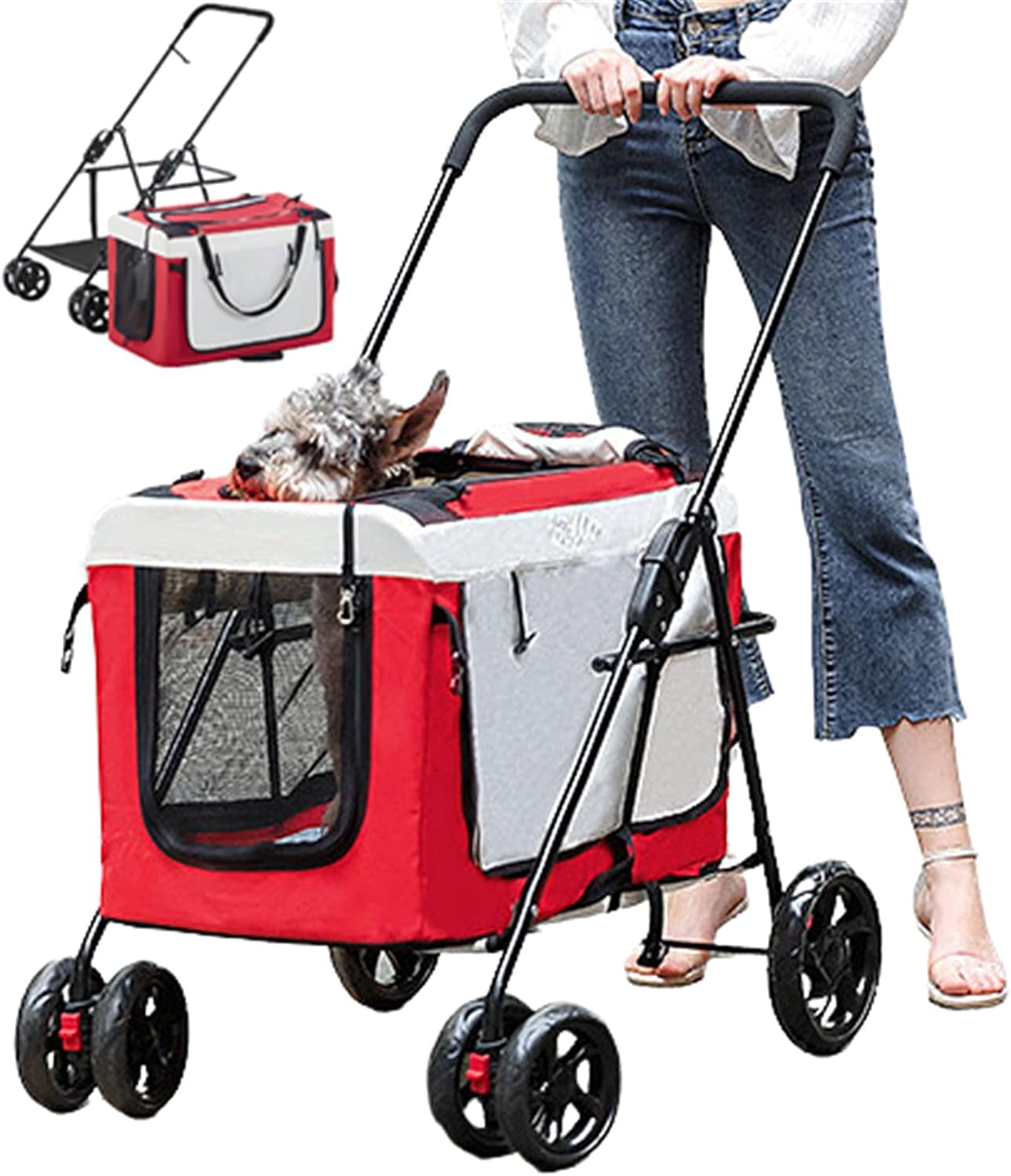 　　　 ◆◇◆売れている秘密◆◇◆ 【本体サイズ】56*71*95cm 折りたたみサイズ：78*56*23cm 本体重量：6kg 推奨体重：20kgまで 【安定性】タイヤは路面からの振動を軽減するように大き目の車輪を採用しており、しかもタイヤは360度回転できます。 【収納便利】ワンクリック折りたたむことができるので、場所が取らず収納することができ、お出かけるの際も快適に持ち運びできます。 【大空間】大型犬や多頭用にも大活躍です。カートの内部は広く、柔らかいマットレスは高度な快適さを保証します。通気性のあるサンルーフ、ペット用シートベルト。 【いろんな場所で大活躍】大型ペット用。ワンちゃんの介護に、体不自由のワンちゃんとの散歩やワンちゃんの通院などにもとても便利。ペットを乗せて一緒に楽しく散歩ができるペットカート、スチール製フレームと丈夫な生地で作られた一品です。 　　　◆◇◆注意事項◆◇◆ご覧のモニターの環境、撮影環境により実物と色味が異なって見える場合がございます。湿った状態で他のものと擦り合わせると色が移る恐れがあります。濃色品の洗濯時は、白色、淡色と分けて洗ってください。説明 -