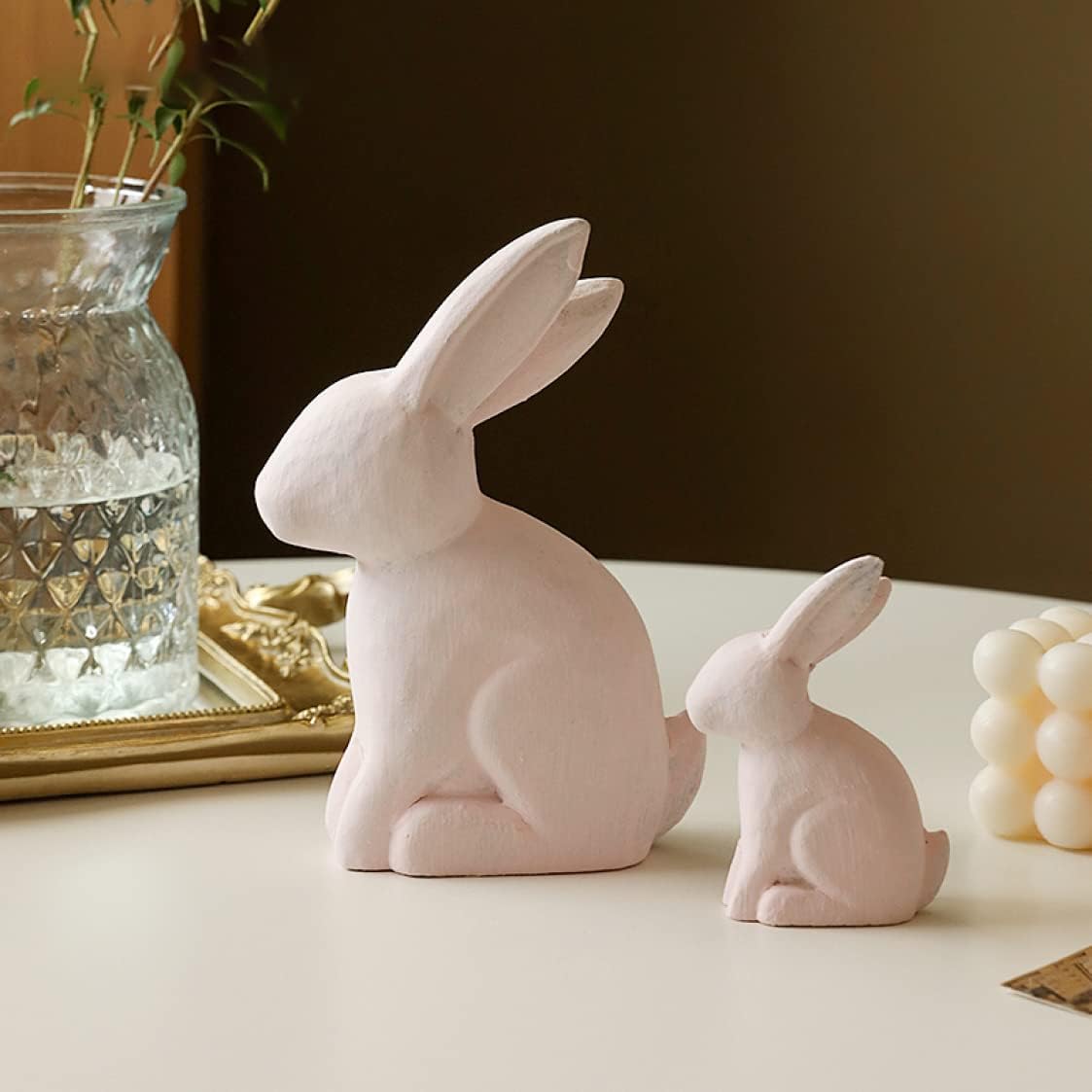 うさぎの置物 2匹セット 木製 ミニ 置物 手作り木製彫刻 兎 雑貨 可愛い 木彫りの置物 兎のオブジェ 木..