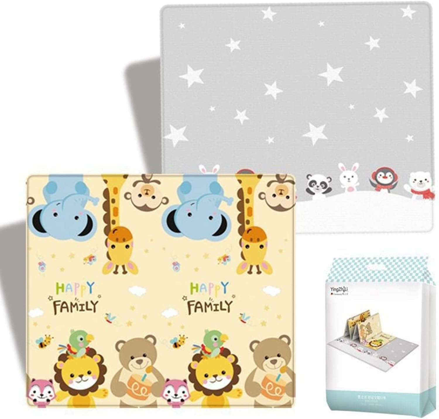 ベビープレイマット 180*150*0.5cm おしゃれ 可愛い 動物 子供 折りたたみ キッズ用プレイマット 安全素材 安全 無毒 無味 出産祝い 薄手 厚手 防水 両面パターン ルームマット フロ