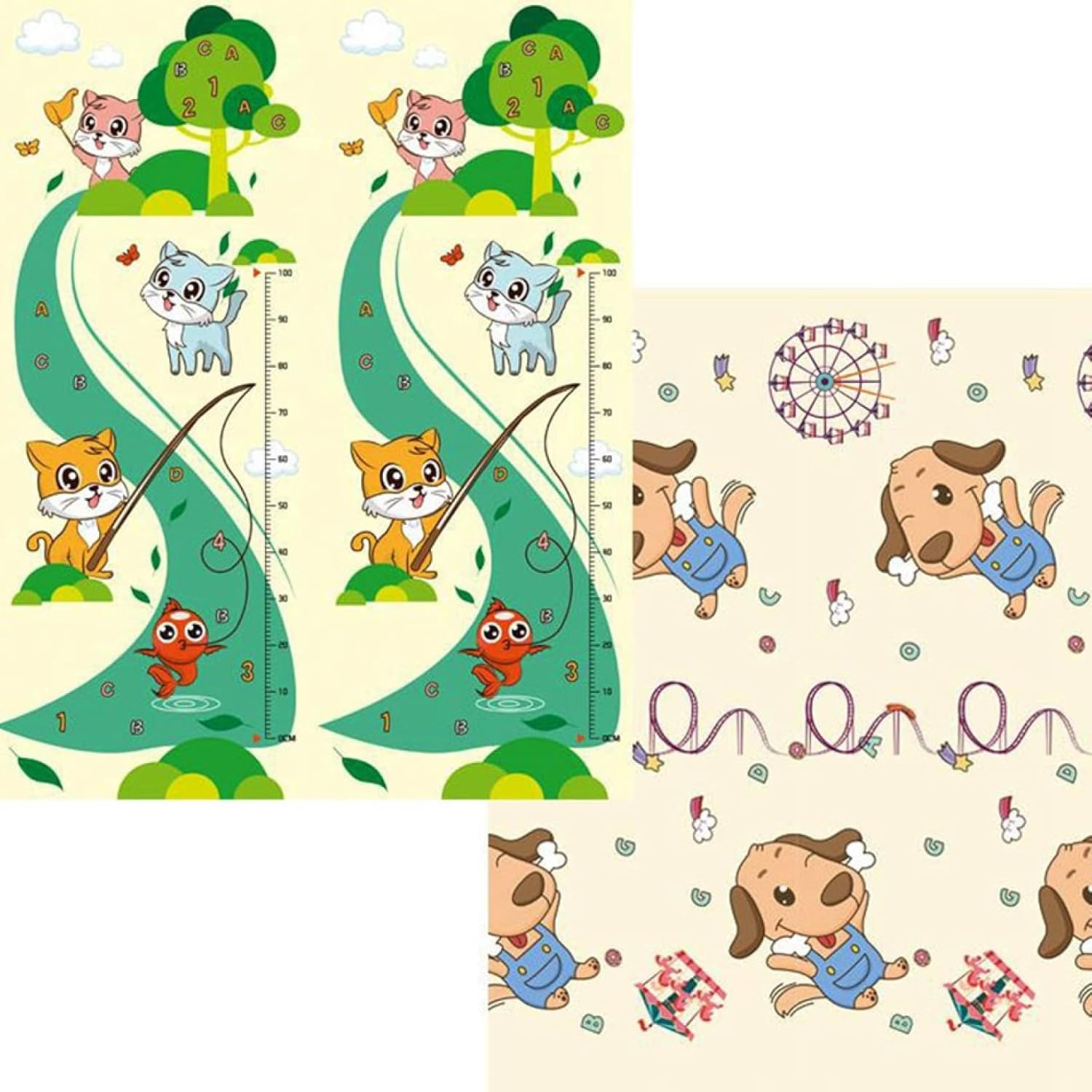 プレイマット 200*180*1cm ベビーマット 薄手 厚手 遊び 折りたたみ 学べる 可愛い 動物 転倒防止 収納 清掃簡単 両面パターン キッズ用プレイマット 安全 無毒 無味 出産祝い ルーム