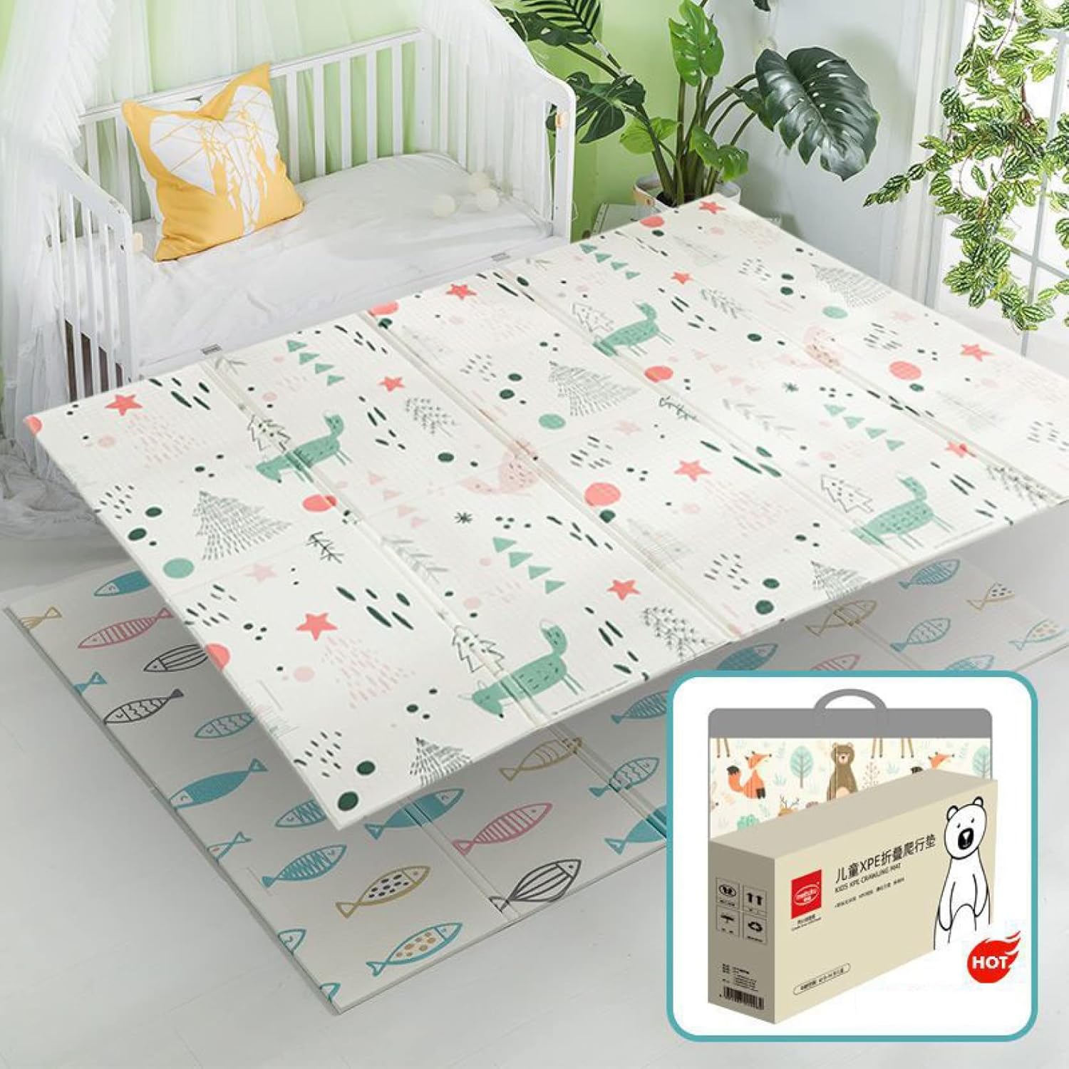 ベビープレイマット 150*200*1cm キッズ用プレイマット 遊び 学べる 楽しい 動物 赤ちゃん 折り畳み式 おしゃれ 可愛い 両面使用可 収納 安全素材 転倒防止 衝撃緩和 出産祝い ルームマ