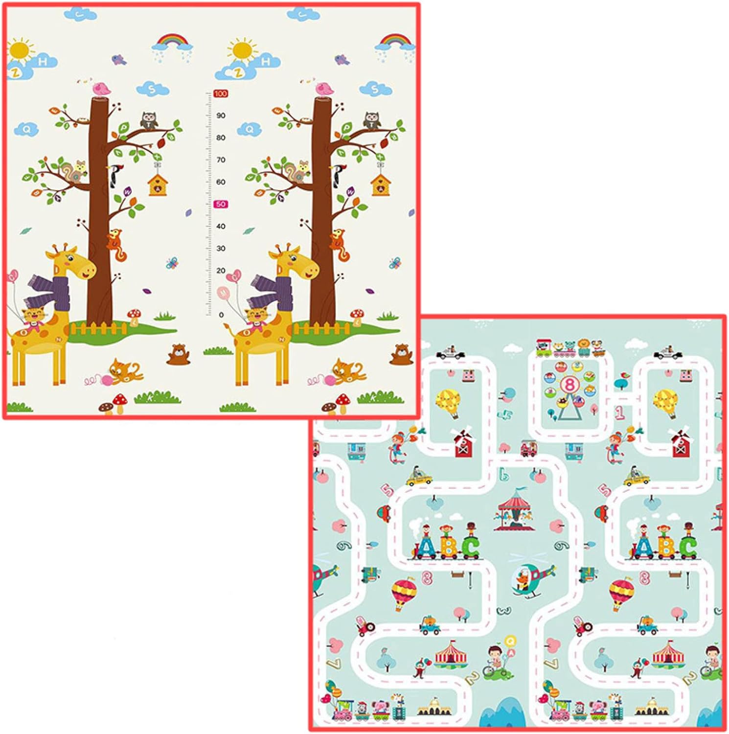 ベビープレイマット 180*300*1cm キッズ用プレイマット 折り畳み式 子供 薄手 厚手 両面使用可 遊び 学べる 楽しい 収納 安全 無味 衝撃緩和 清掃簡単 安全素材 おしゃれ 防音 防水