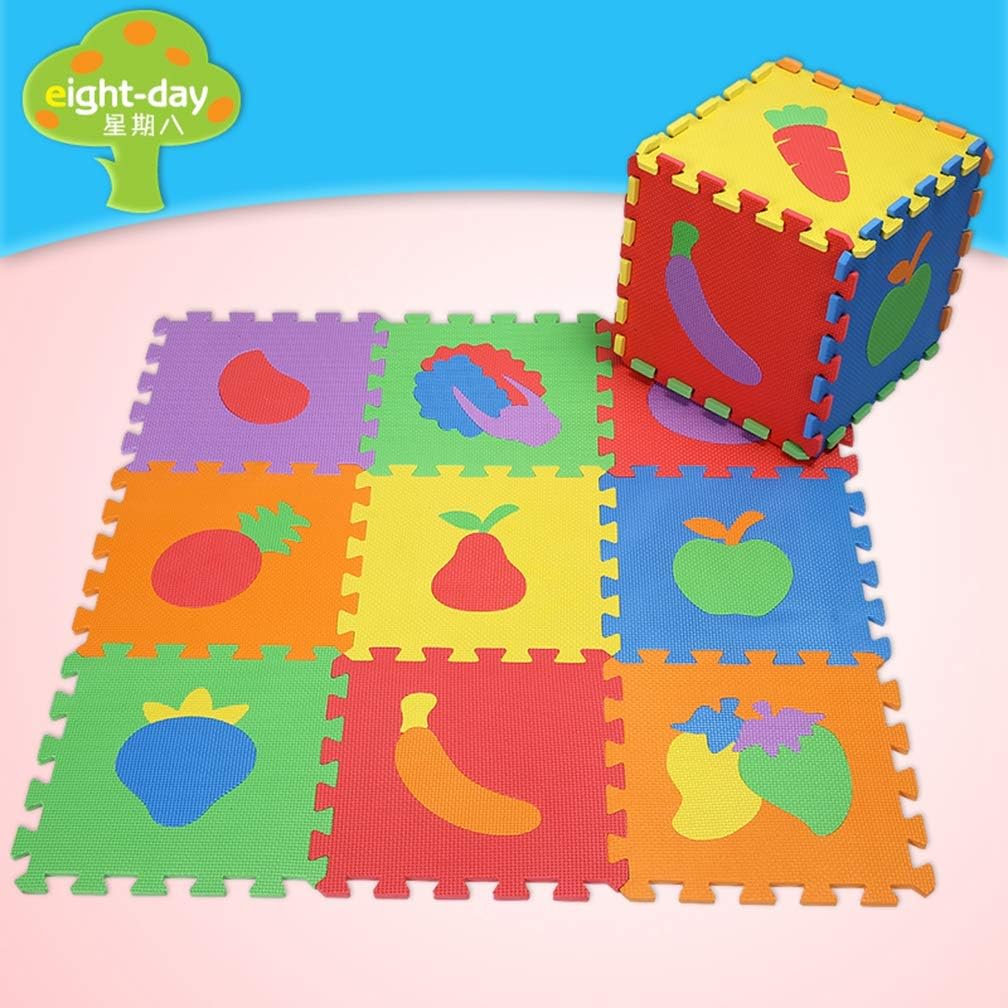 パズルマット ジョイントマット 9枚組 30cm×厚み1cm 赤ちゃん ベビー フロアマット 床暖房対応 知育 果物柄 抗菌/エコ/洗える/防音/ケガ防止 クッションマット プレイマット かわいい