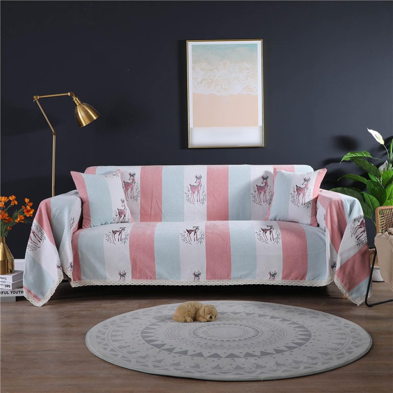 マルチカバー 北欧風 ソファーカバー かわいい 長方形 多機能のブランケット レース付き シェニール 1..