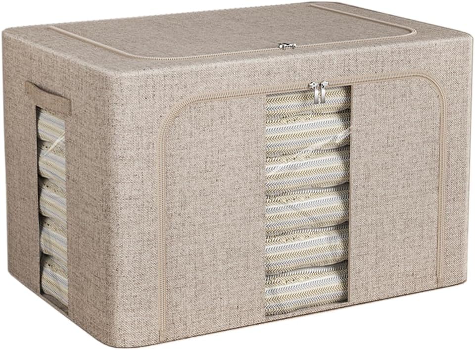 収納ケース 収納ボックス 衣類収納 衣類ケース ふとん収納袋 大容量 取っ手付き 折りたたみ 蓋付き ファスナー付き 透明窓付き (24L（40*30*20cm） クリームイエロー)