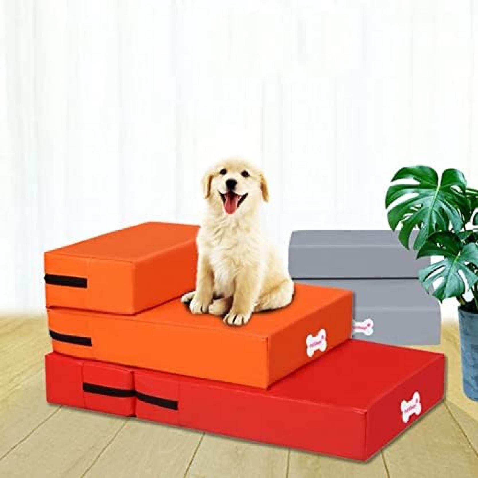 大森麗萱の【20%OFFクーポン〜】ドッグステップ 小型犬 PUレザー スロープ アイボリー 乗り降り 犬 屋外 大型犬 スエード 高い チワワ 足腰への負担を軽減 怪我防止 安全 高さ調整 ホワイト 高め イヌ オレンジ ハード L5｜アングル3