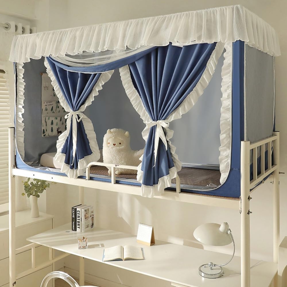 蚊帳 学生寮 上段と下段蚊帳 シングルベッド 室内カーテン ベッドテント プライバシーテント 通気性 遮..