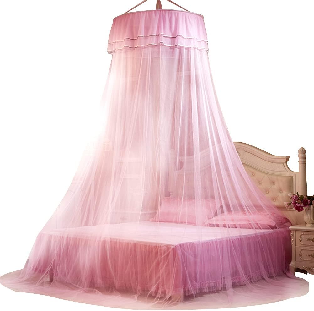ベッドキャノピー 安眠対策 防虫 防蚊 ベッド蚊帳 天蓋カーテン 部屋飾り(ピンク)