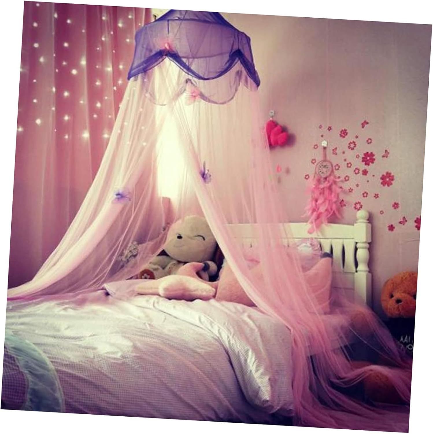 蚊帳 天蓋カーテン お姫様気分 オシャレ 円柱形 吊り下げ かや フック付き プリンセス ベッド 快適な安..