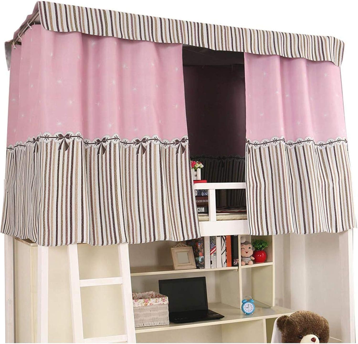 2枚 2段ベッド用 遮光カーテン 天蓋テント 学生寝室ベッド 上段下段用 間仕切りカーテン ピンク カーテン