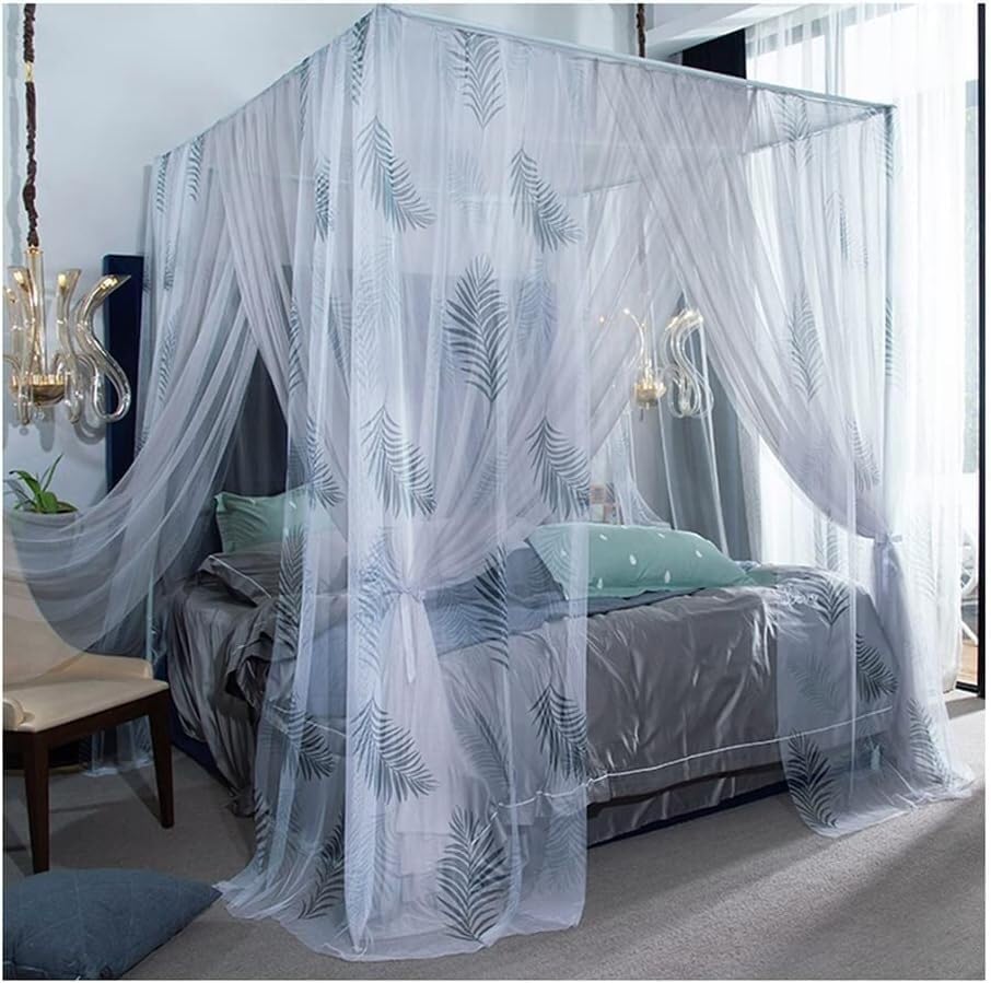 夏用ベッドスプレッド蚊帳、中国風のモダンなベッドカーテン寝室の装飾、金属フレーム付き (色 : グレ..
