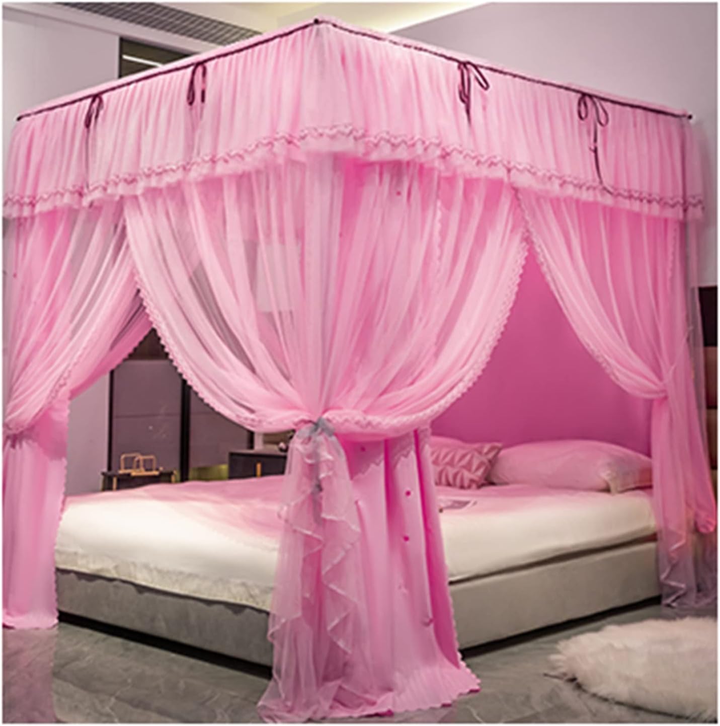 天蓋付きベッドカーテン フォーシーズンフロアタイプのベッドキャノピー、寝室の装飾ベッドカーテンは..